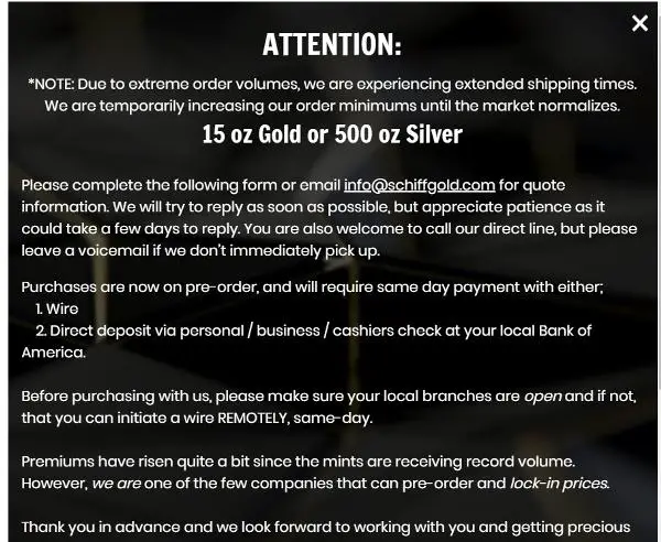 Schiff Gold disclaimer gold silver shortage
