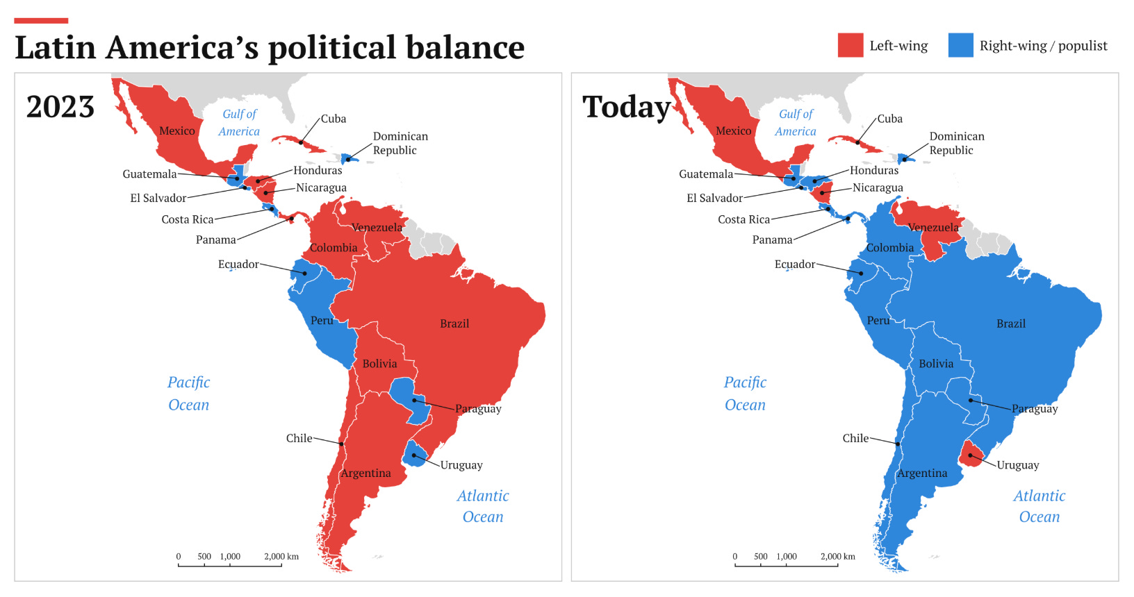 Latin America political balance, 2023 versus today